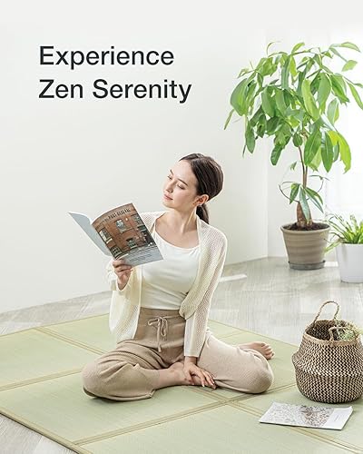 Miniatura 6 de FULI Colchón de tatami japonés, tapete Igusa (hierba 100% japonesa Rush) se pliega en tres, fabricado en Japón (natural, matrimonial)