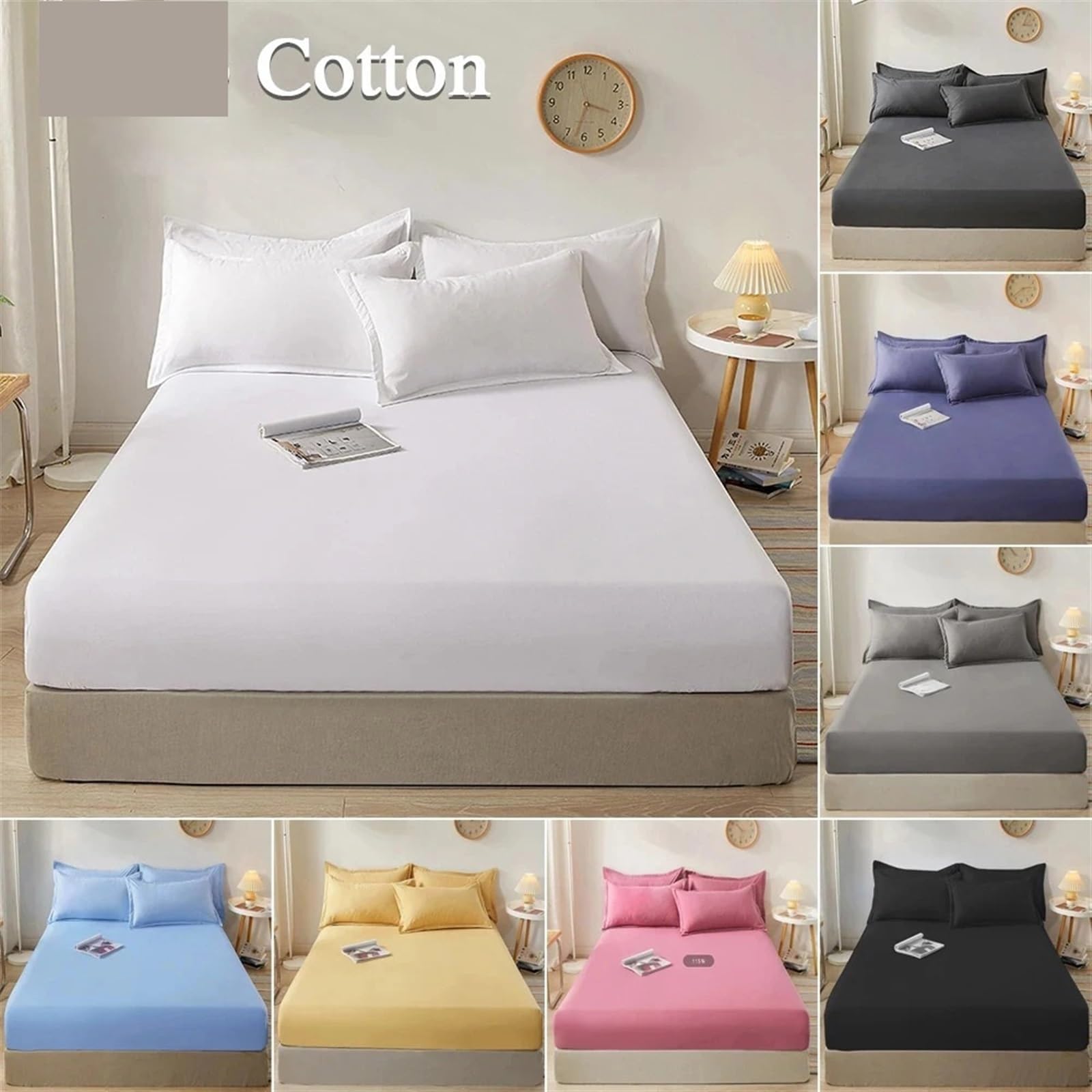 Lenzuolo con Angoli Extra Profondo Lenzuolo con angoli in cotone fascia elastica Coprimaterasso regolabile tinta unita for letto singolo, matrimoniale, king size(Light grey,120x200cmx30cm)