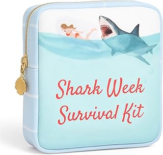 Primo Lines Period Bag for School – Compact Discreet Tampons & Pad Pouch with Waterproof Lining, Cute & Stylish Period Pouches for Teen Girls for School and Travel, First Period Kit (Shark Gifts)