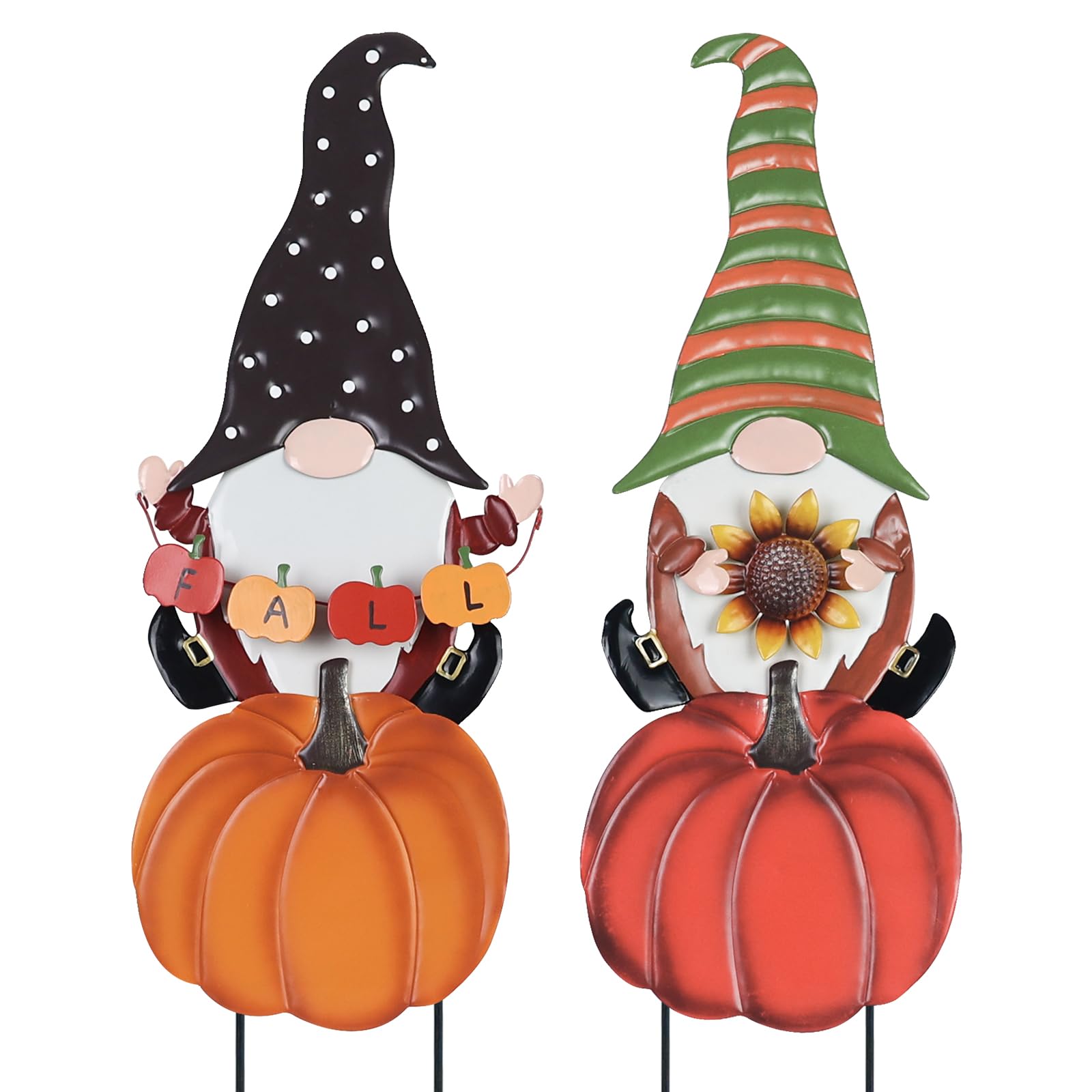 hogardeck Fall Decorations for Home Outdoor, 2 Pcs Metal Gnome Decorative Garden Stakes with Pumpkins for Fall Decor, Yard Signs for Garden Home Lawn Patio Thanksgiving Decorations