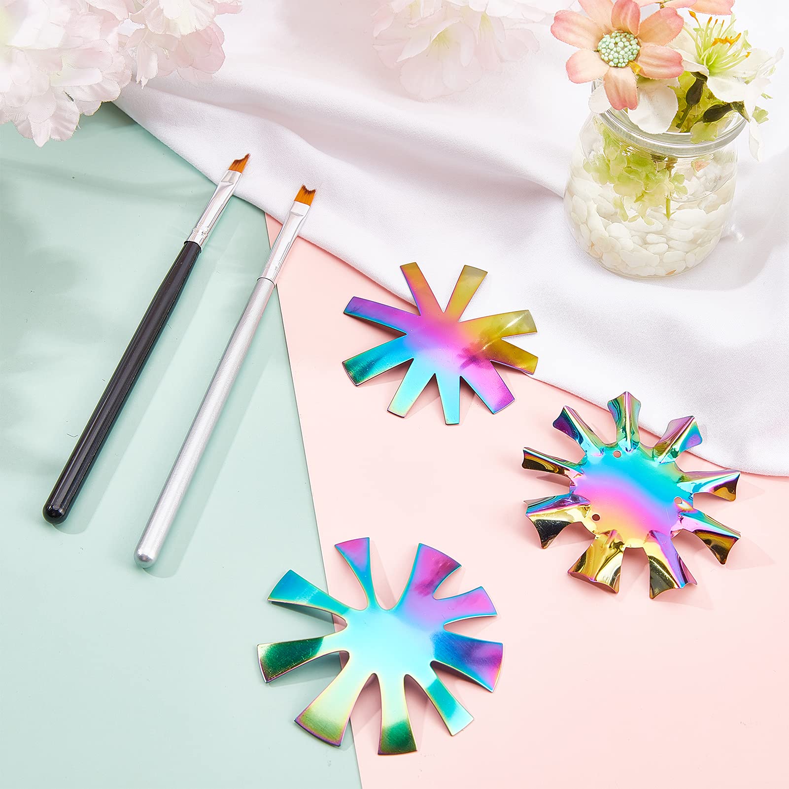 NICENEEDED 5Pcs Easy French Smile Line Cutter Herramientas, 3 Uds, Plantillas de Recortador de Bordes En Forma de C de Acero Staniless de Manicura Y 2 Uds, Pinceles para Decoración de Uñas para Kit