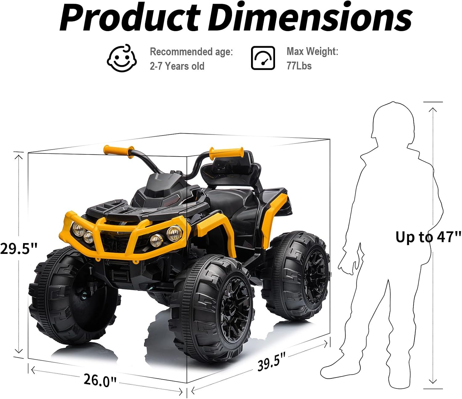 Hikiddo Kids ATV 4 Wheeler, 24V Electric ATV Ride On Toy for Big Kids, 400W Motor, LED Lights - Yellow