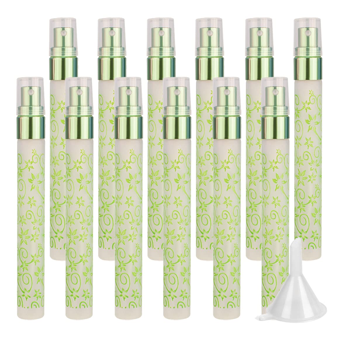 48 Piezas Verde 10ml Botella de Aerosol de Vidrio Mini Botella de Spray de Cristal Atomizador de Perfume + 1 x Embudo