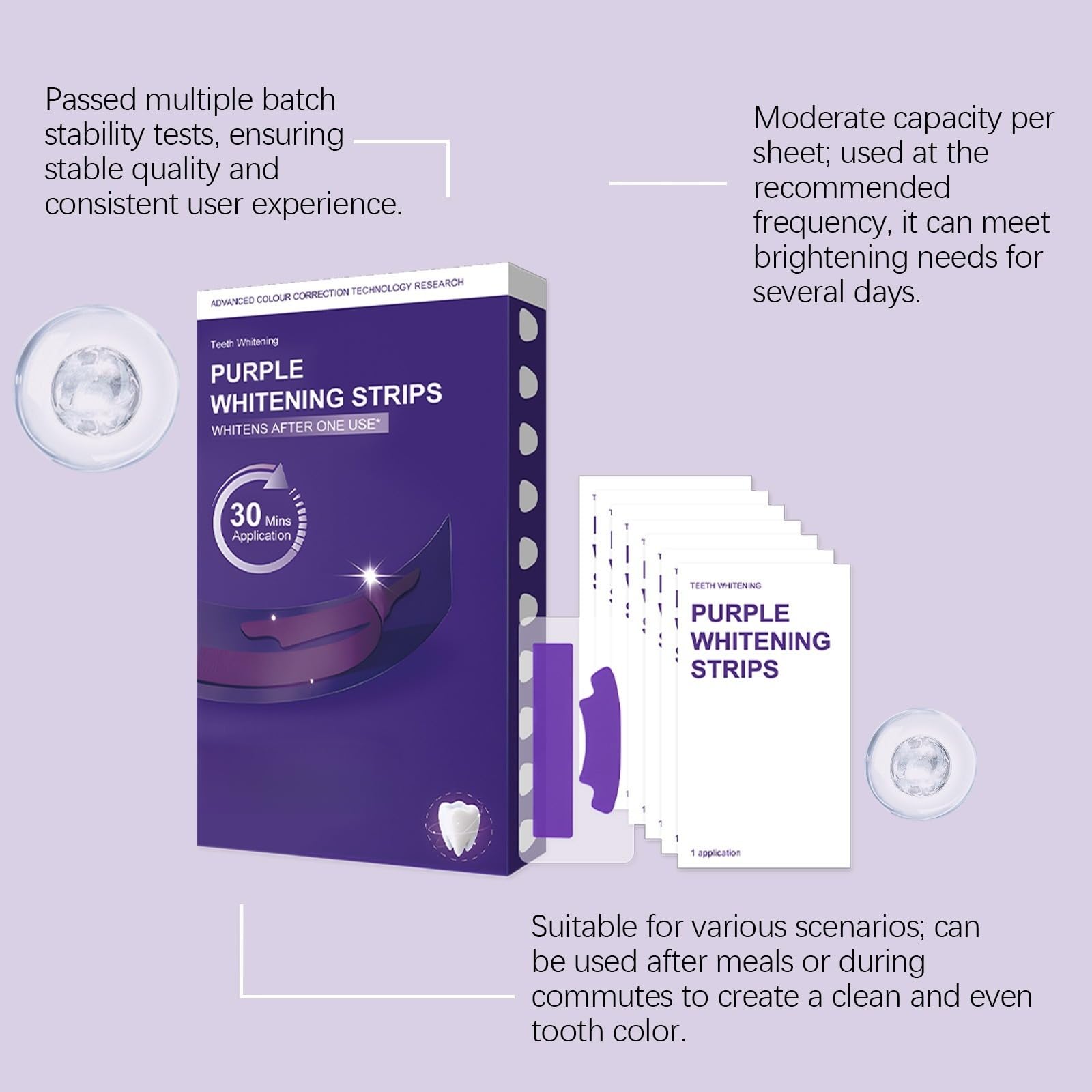 Purple Shine - Strisce sbiancanti per capelli, 7 paia, 14 strisce, formula delicata per i denti, denti puliti e lucidi, alito fresco, pratico