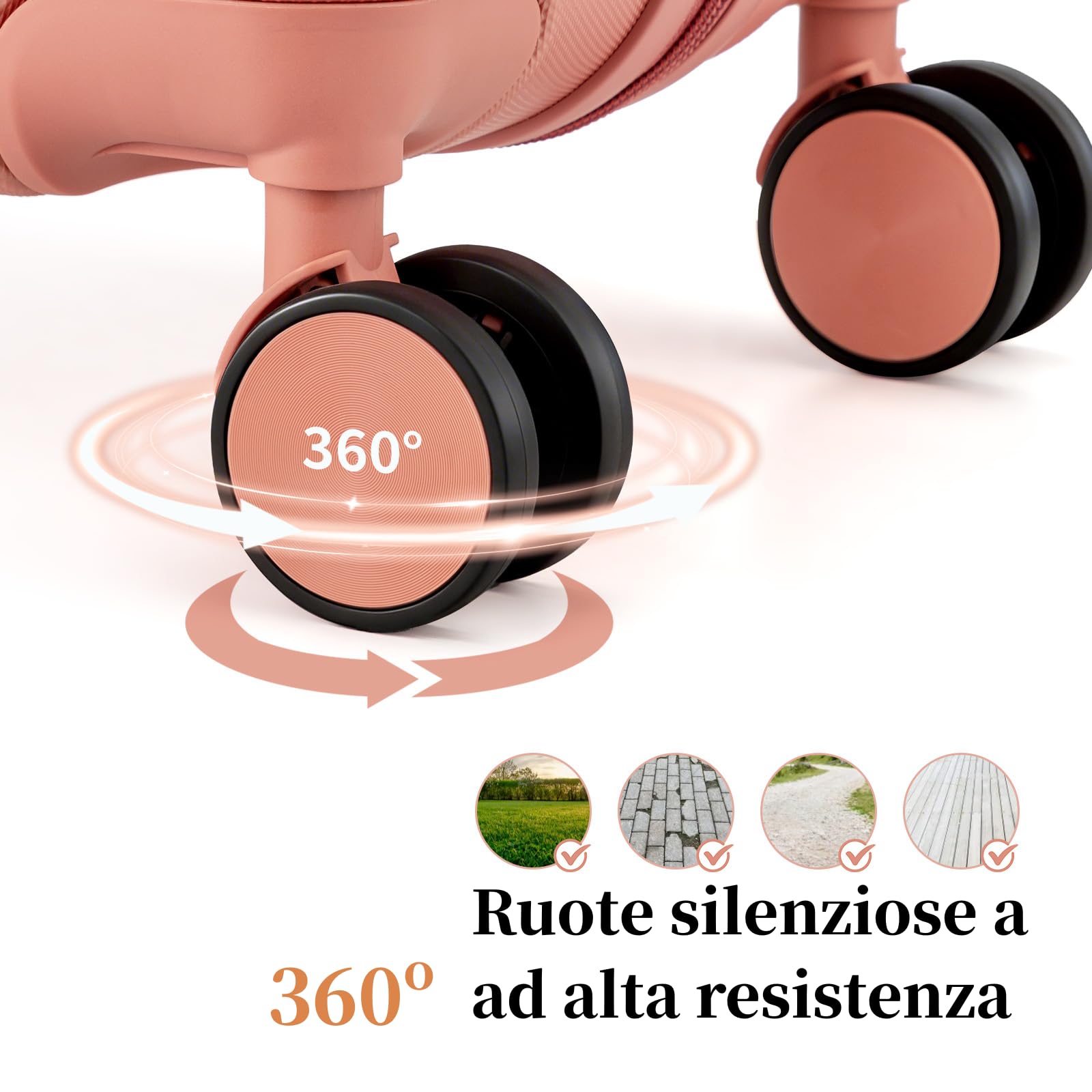 LEADZM Set di Valigie Rigide 4 Pezzi, Set Valigie con Rinforzi Angolari, Luggage Suitcase Grande 23 kg in ABS (Rosa oro)