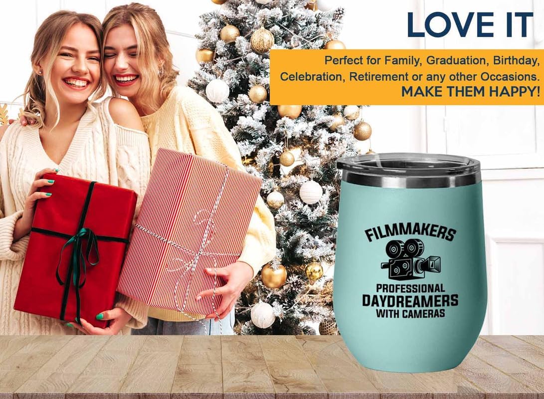 Filmmaker Teal Edition Wine Tumbler 12oz - Filmmakers Professional daydreamers - Filmmaker Gifts Camera Lens Cut Prop Director Movie Film Scriptwriter