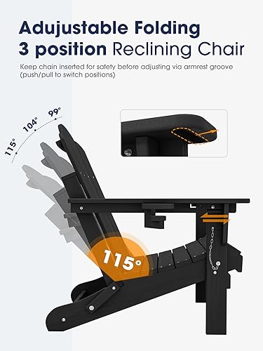 Miniatura 4 de KINGYES Juego de 2 sillas Adirondack plegables ajustables, sillas Adirondack reclinables de 3 posiciones con soporte para tazas, polietileno de alta