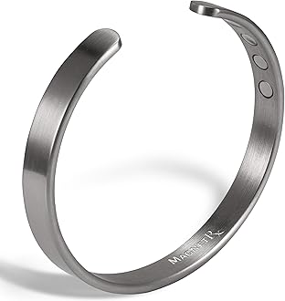 MagnetRX® Magnetic Bracelets for Men & Women - Elegant Bangle Men’s Cuff - Golf/Tennis Elbow & Balance, Stainless Steel Magnetic Bracelets for Women (Brushed Silver | Large)