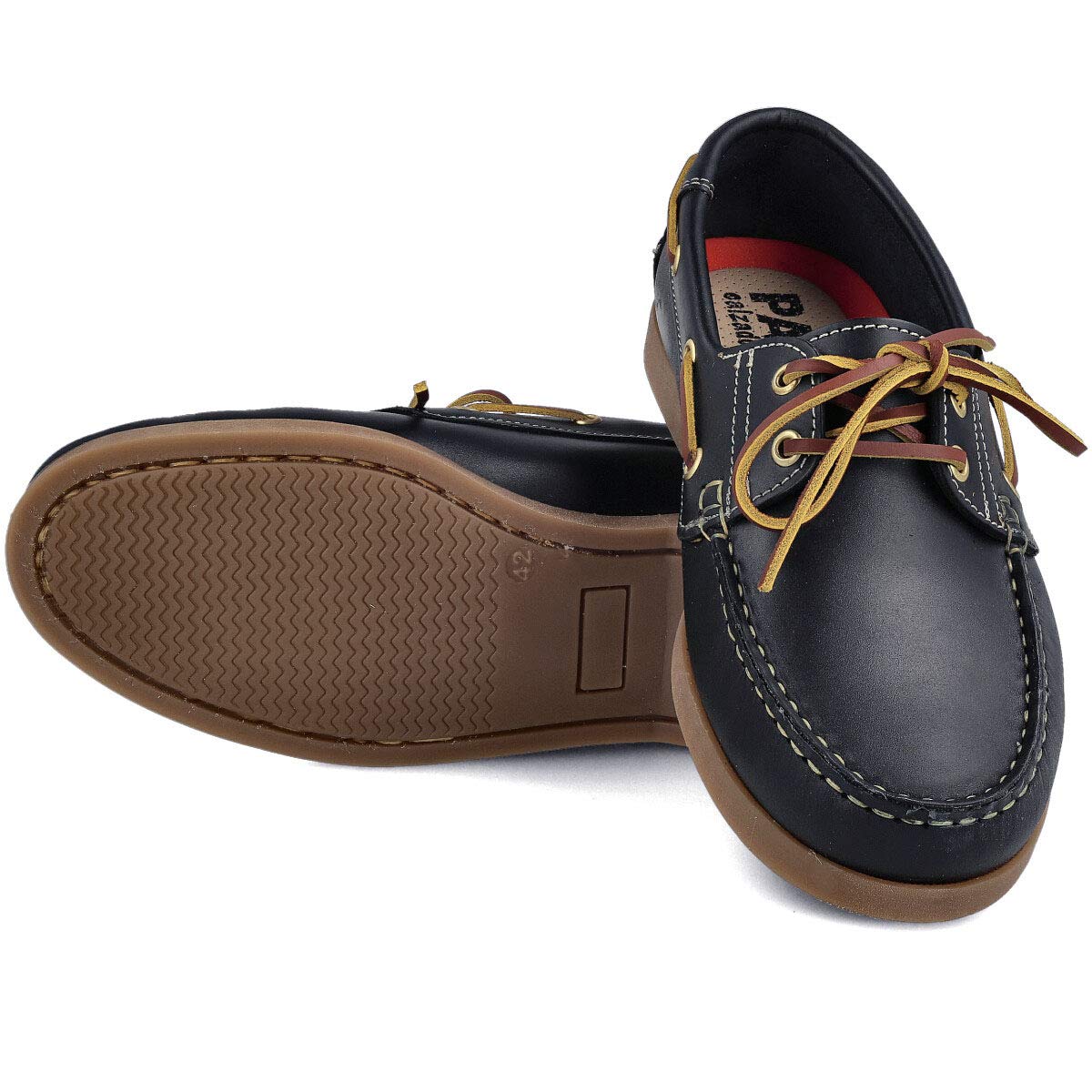 Zapatos Náuticos Clásicos 2-Ojales Piel Seahorse Engrasada Marrón Azul Marino