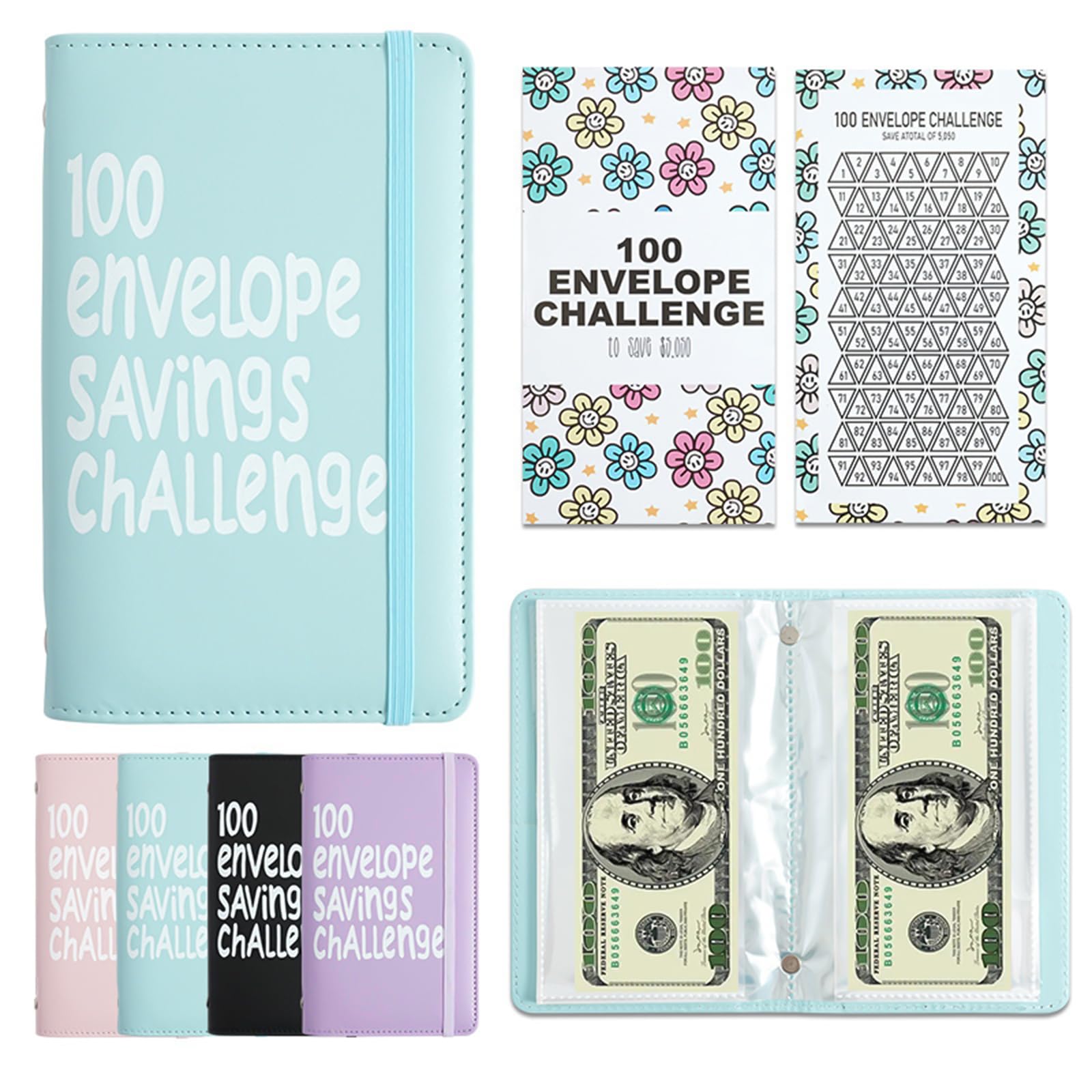 100 Envelope Savings Challenge Book, Reusable A6 Money Budget Binder or Cash Envelopes, Saving Challenges Book Easy and Fun Way to Save $5,050, Cash Wallet Envelope for School, Home, Office（Pink） — view 7