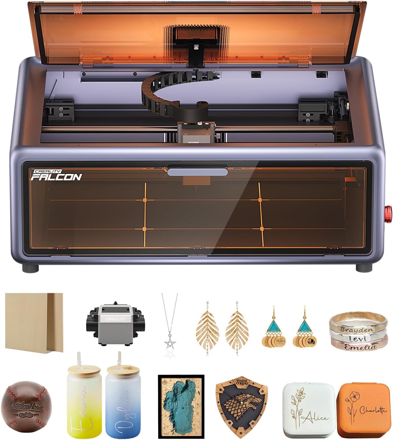 Laser Engraver, CREALITY FALCON A1 10W Enclosed Laser Cutter and Engraver Machine with Air Assist, Smart Camera Positioning, 600mm/s Speed, Smart Material Recognition, Ideal for Wood & Metal, 80W