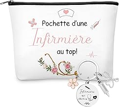Xuniea Gifts for Nurses, 1 Toiletry Bag, 1 Nurse Keyring with Syringe Flower Stethoscope Tearing Nurse Makeup Bag Gift for Nurse Christmas Colleague Women