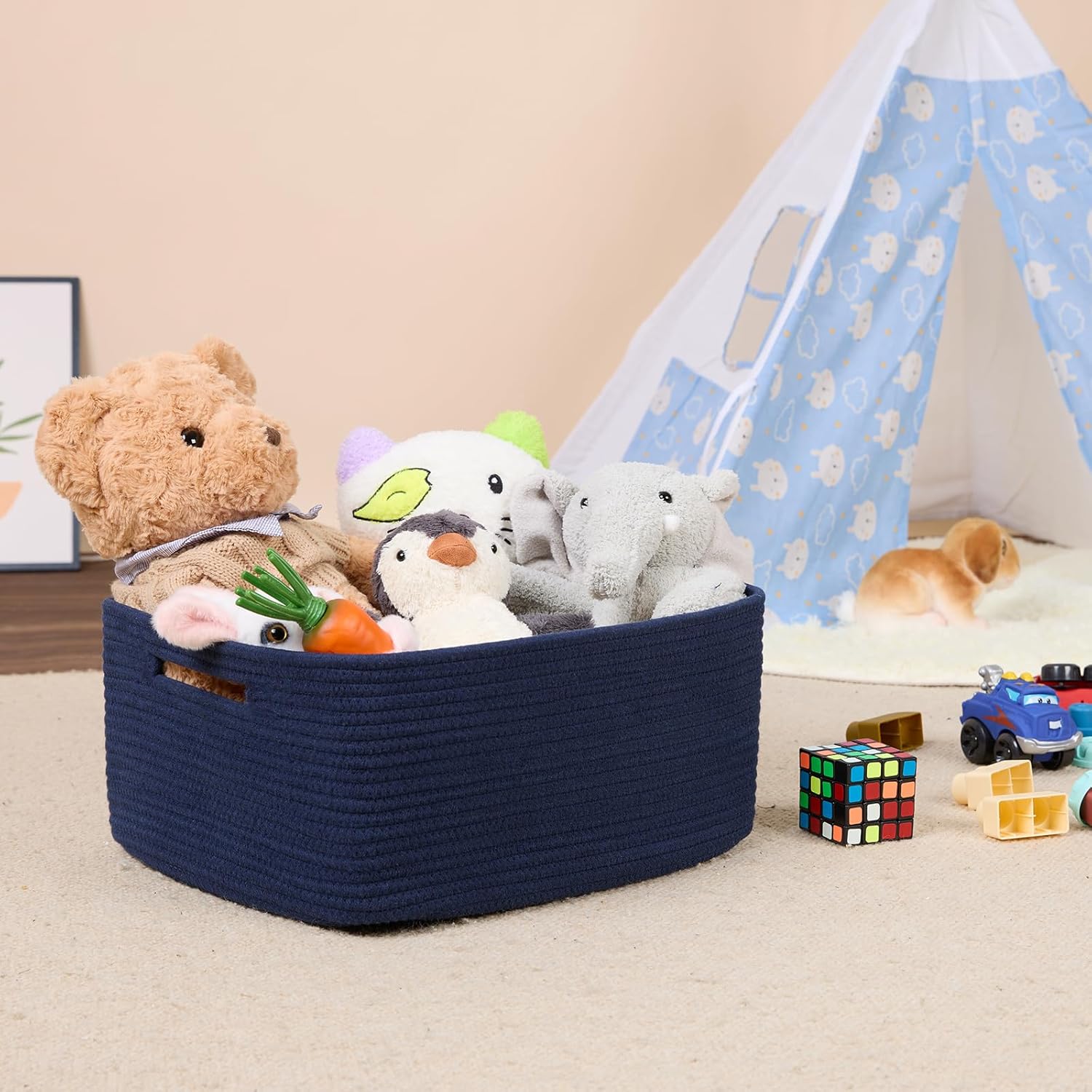 Large Storage Baskets for Shelves, Closet Organizers Bins for Clothes Blanket Towels, Baby Nursery, Toy Baskets Box, Woven Rope Baskets, 17 x 13 x 7.5”, 3 Packs Navy Blue - Image 5