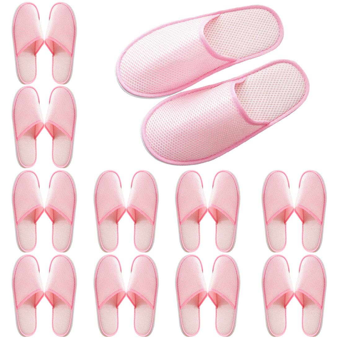 Freahap 10 Pairs Disposable Slippers Soft Spa Flip Flops Indoor Shoes Breathable for Hotel and Travel Pink