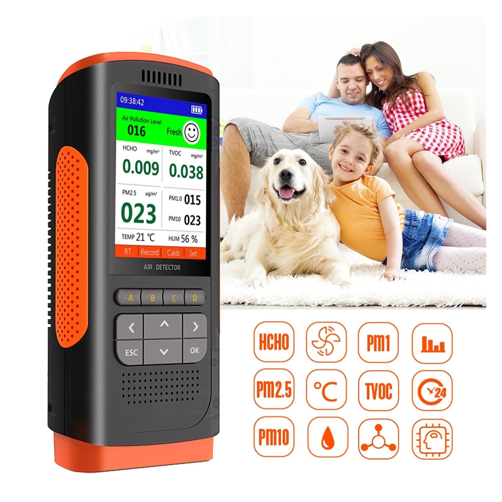 Monitor jakości powietrza, Analizator miernika CO2 Detektor formaldehydu Monitor jakości powietrza PM 2.5 Przenośny wyświetlacz Zanieczyszczenia powietrza Dekoracja rodzinna do domu, biura, szkoły