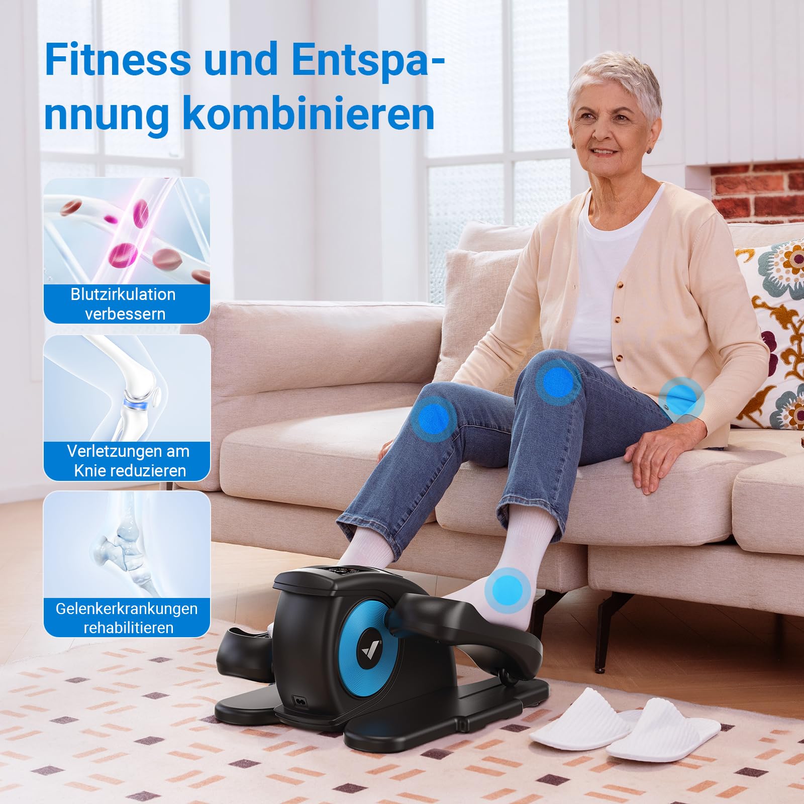 MERACH Mini Ellipsentrainer Untertisch Elektrischer Crosstrainer mit Fernbedienung 12 Geschwindigkeiten Leise Tragbar Stepper