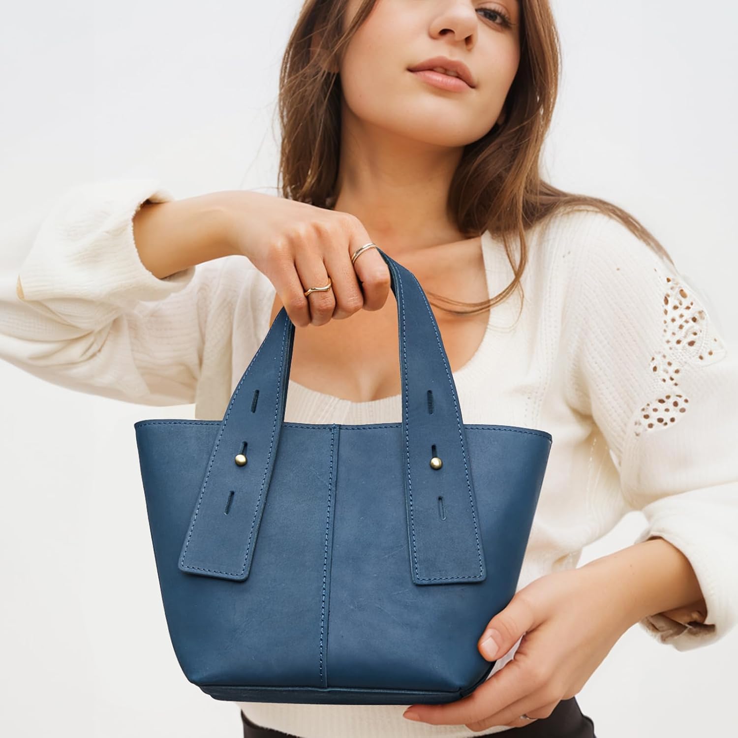 S-ZONE Leather Mini Crossbody Tote Bag Satchel Top-Handle Handbags Shoulder Purses with Adjustable Handle Strap - Image 2