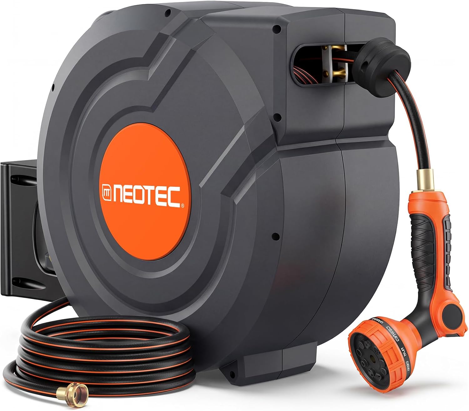 Upgraded Retractable Garden Hose Reel 1/2 inch x 130 ft 9 Pattern Nozzle Wall-Mounted Any Length Lock Automatic Slow Return 180° Swivel UV Resistant Heavy Duty Hose Reels for Outside