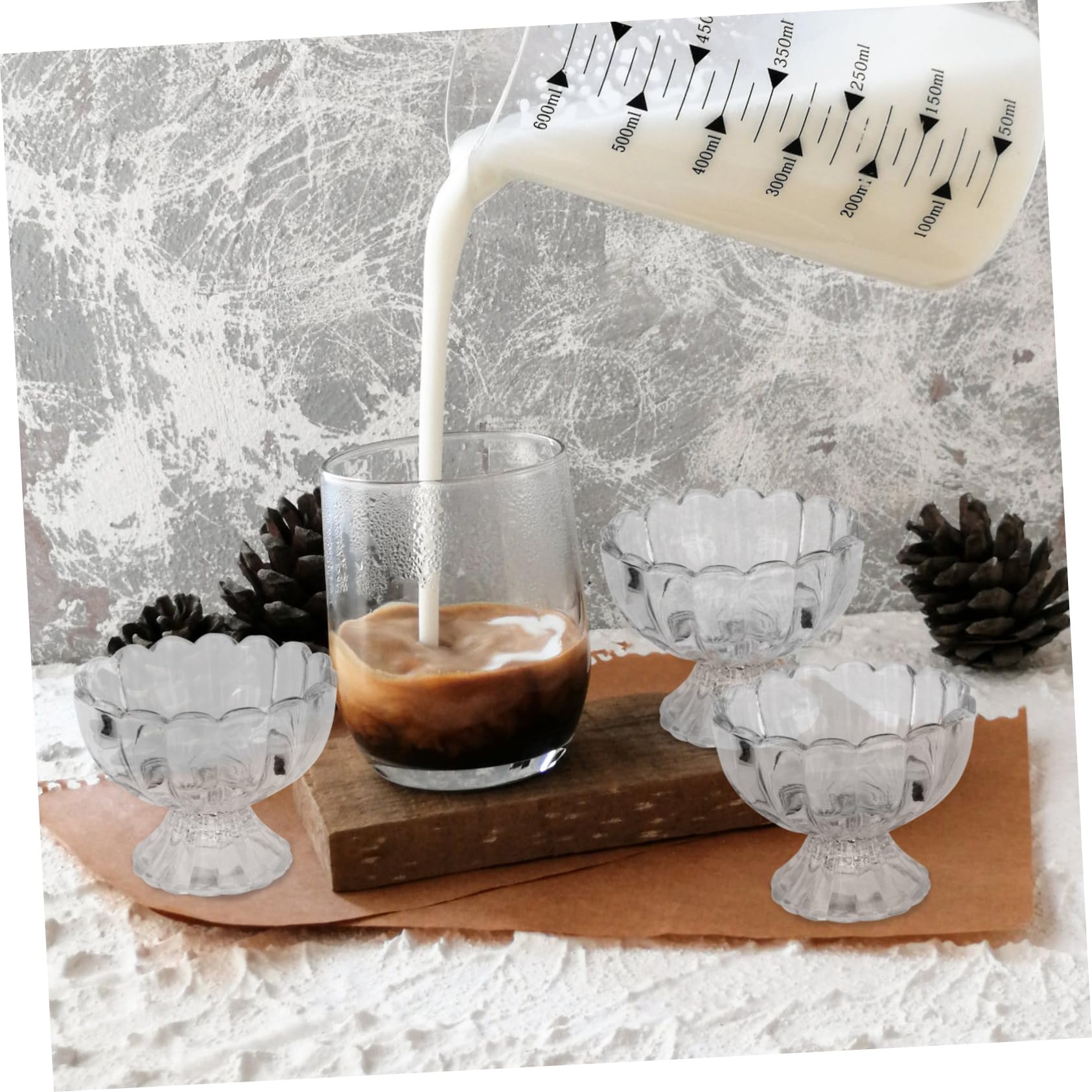 Mikinona 5 Pezzi Coppe da Gelato in Vetro a Forma di Loto, 150ml, Riutilizzabili, Facili da Pulire per Dessert e Frutta