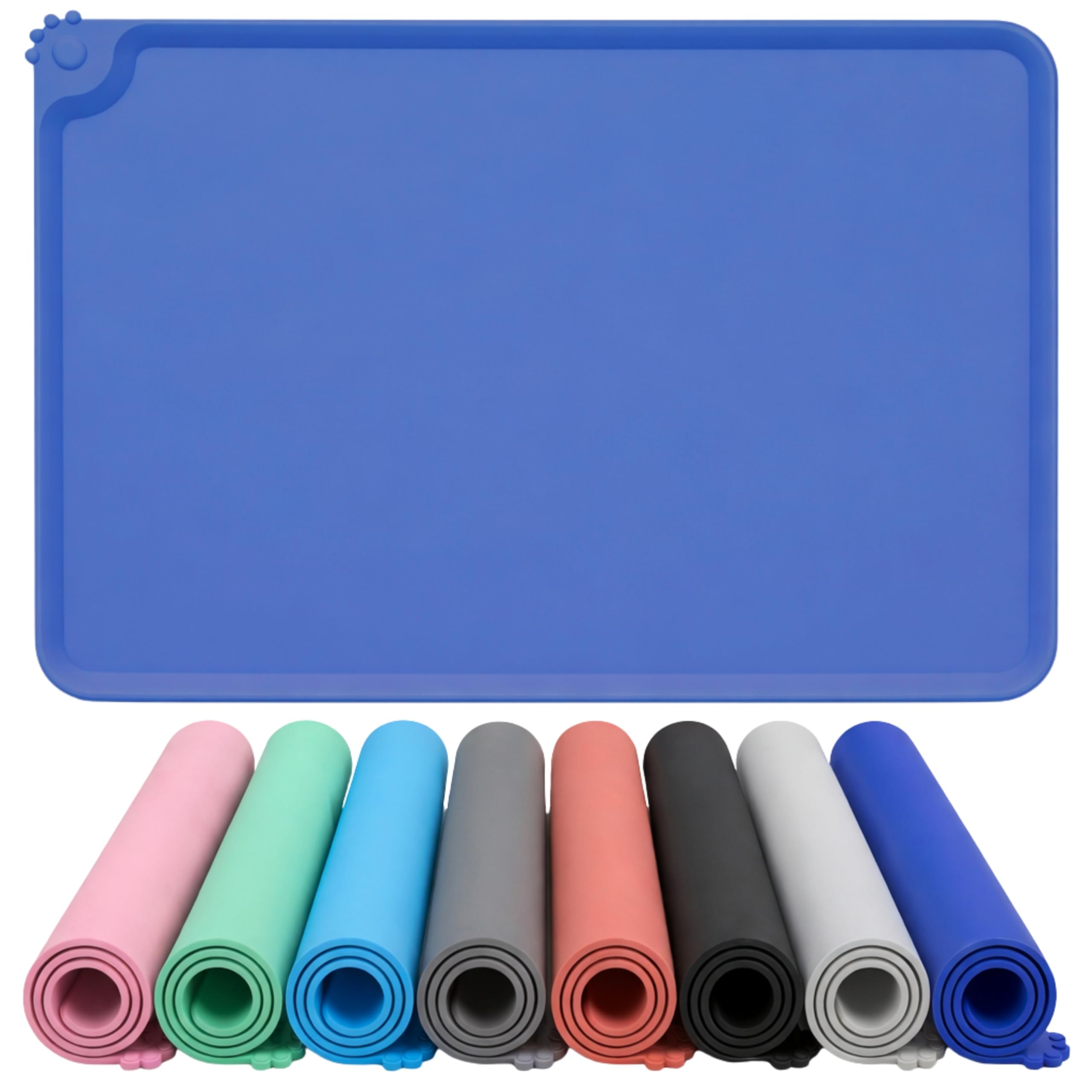 Silicone Dog Bowl Mat, Waterproof Dog & Cat Food Mat with Raised Edge