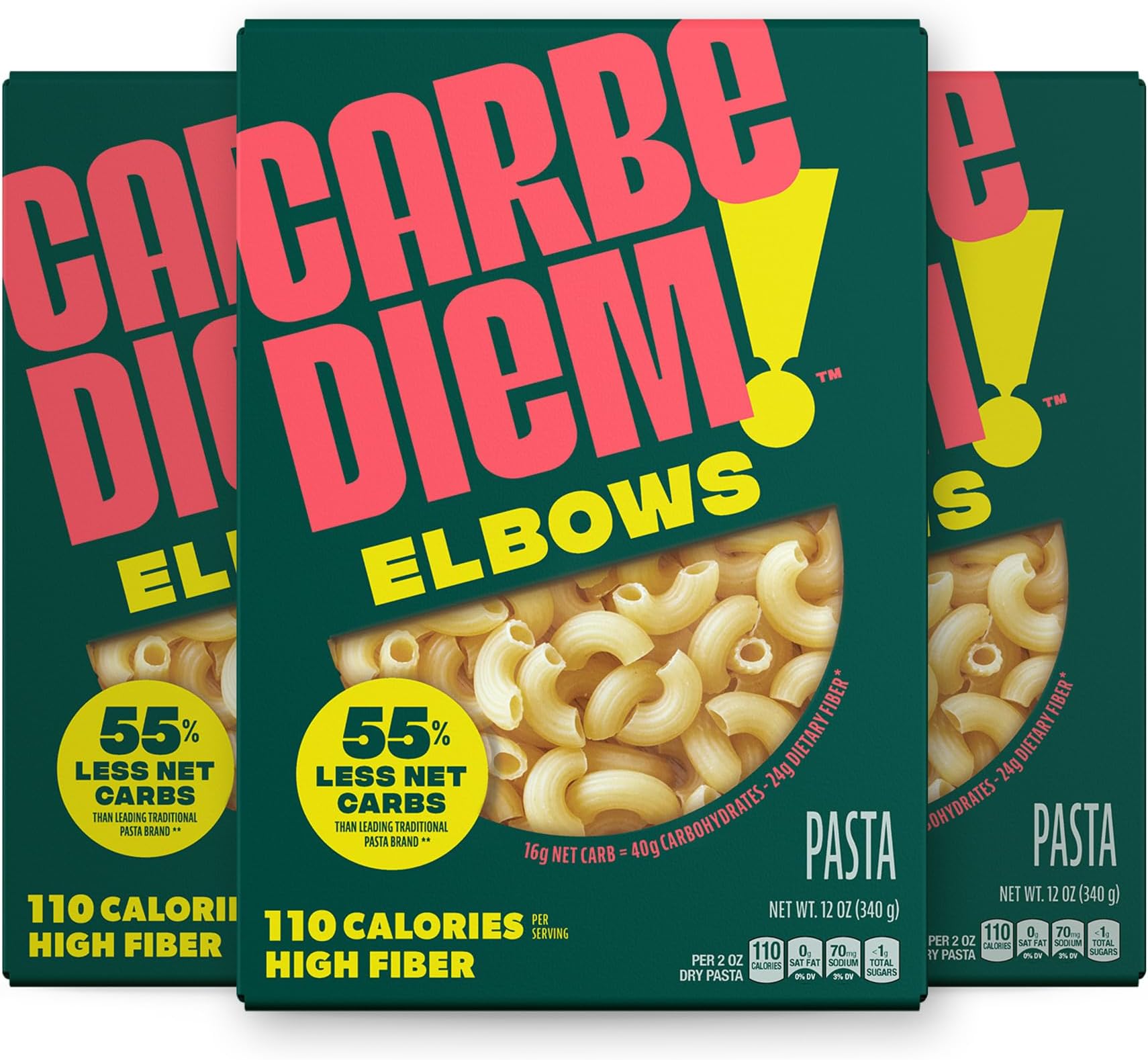 Elbows, Lower Net Carb Pasta with Traditional Flavor & Texture, 8 grams of Protein, 55% Fewer Net Carbs & Only 110 Calories Per Serving, Pack of 3
