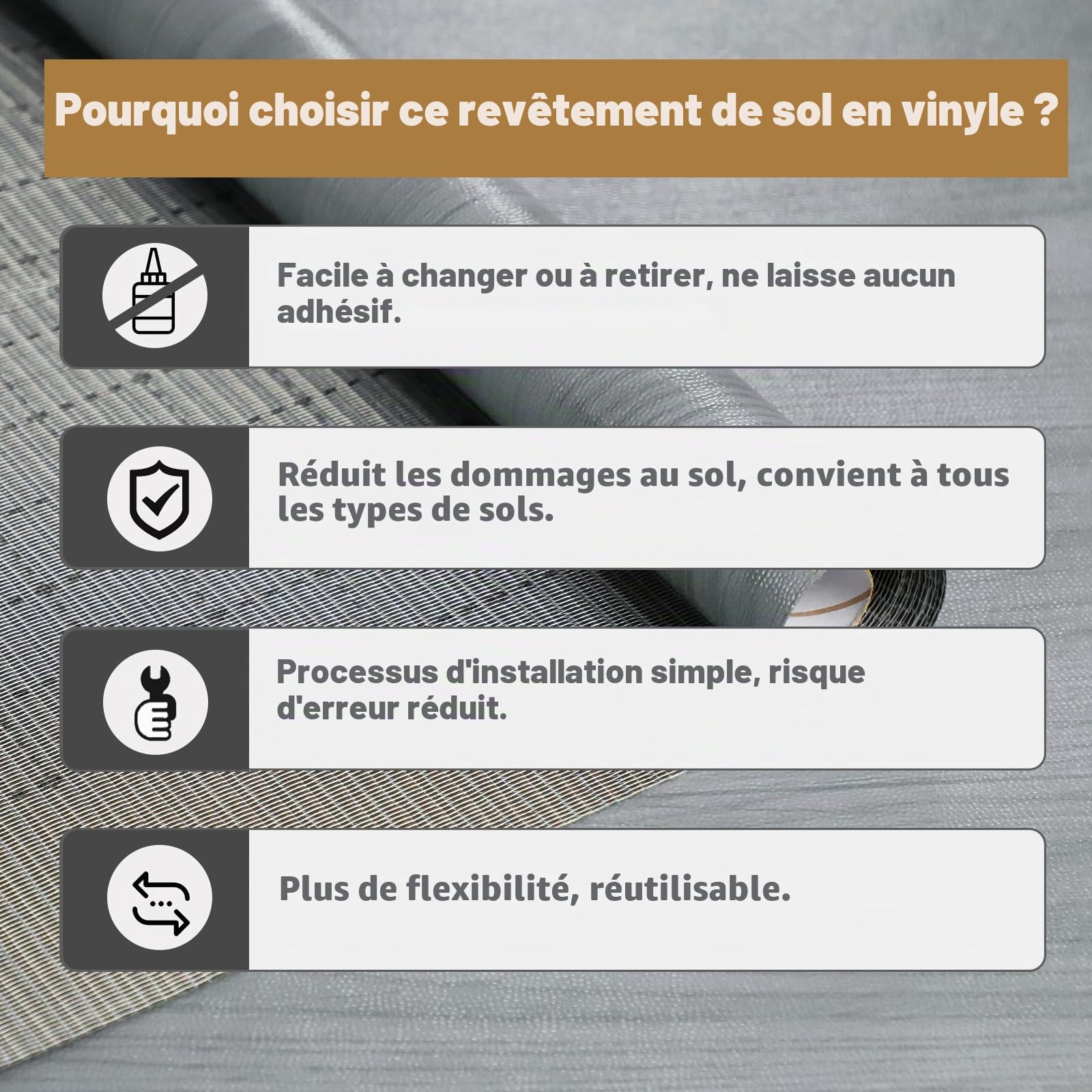 Oxdigi Revêtement de Sol en PVC Aspect Bois, Vinyle Pour Séjour, Cuisine, Balcon, Caravane, Cellier - Découpable, Revetement Imperméable Gris