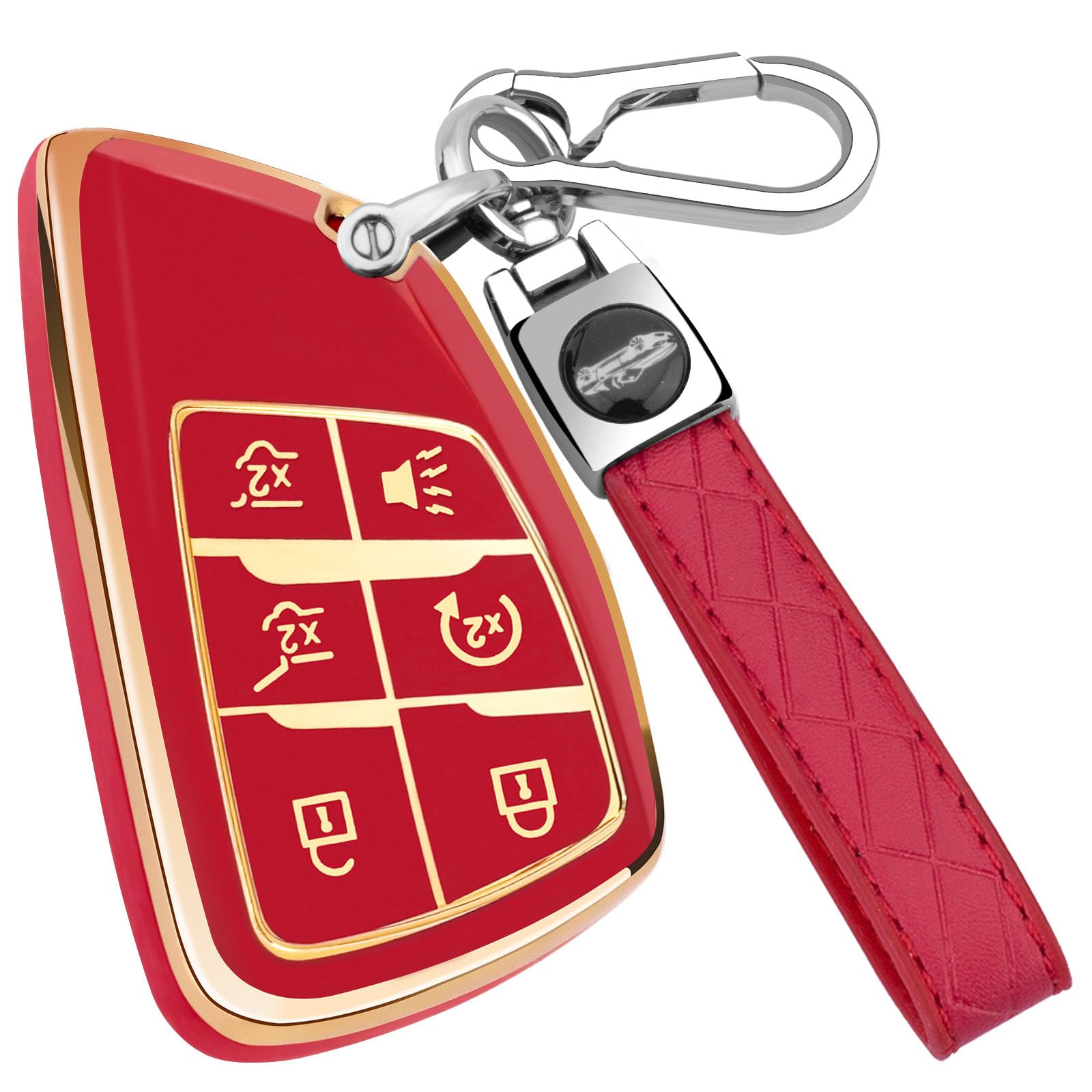 XIYANG TRADE for Chevy Key Fob Cover with Keychain,Key Case Shell TPU Protection Compatible with Chevy GMC Yukon Denali Tahoe Suburban Equinox Traverse Silverado Terrain Buick Envision,Red