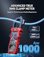 Vista 2 de AstroAI - Pinza de medición amperimétrica digital T-RMS de 1000A, multímetro de 6000 conteos, probador de voltaje de amperios con VFD, modo LOZ