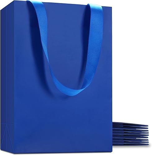 Miniatura 24 de Bolsas de regalo blancas con asas, 20 bolsas de regalo de papel blanco de 5.25 x 3.75 x 8 pulgadas con asas de cinta a granel, bolsa de papel kraft