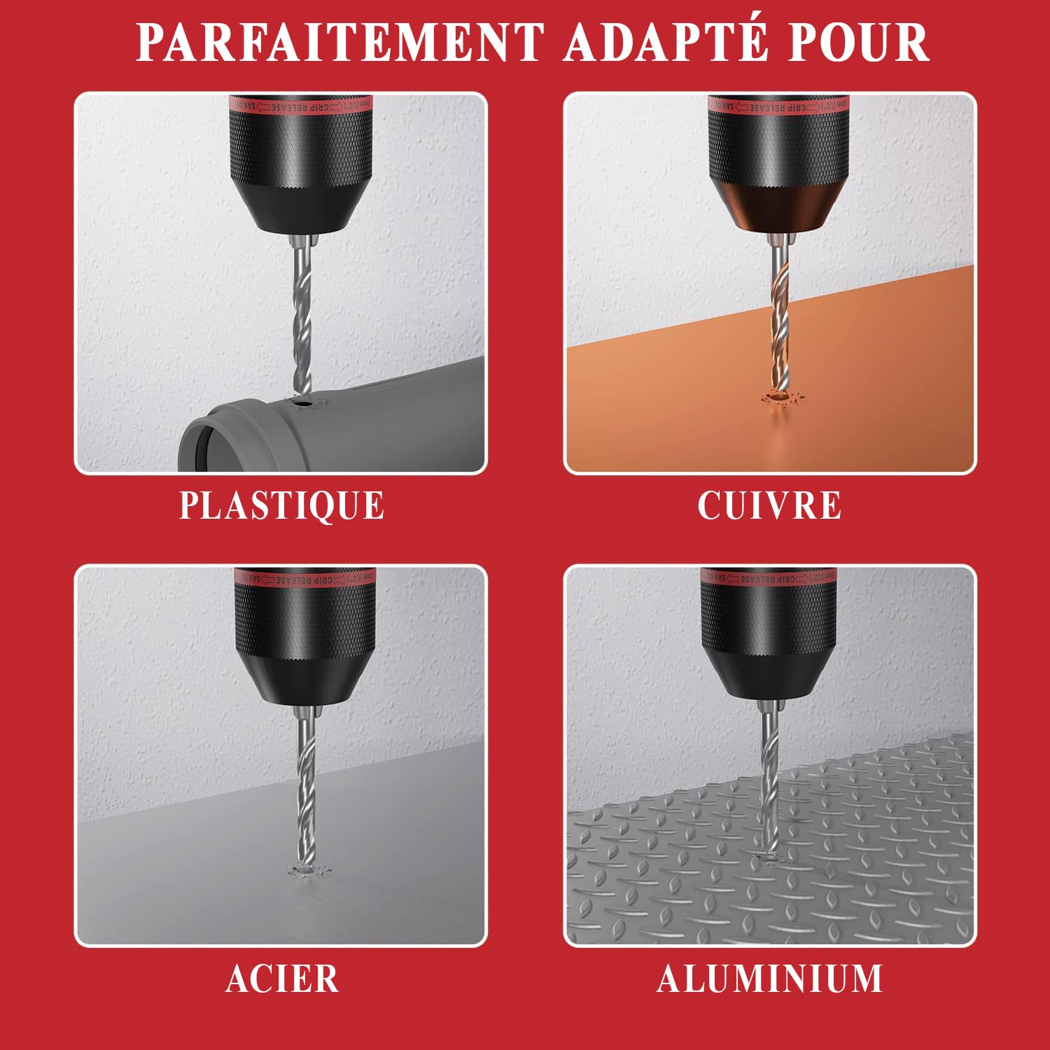 SCHWABENBACH® Kit 5 pièces Mandrin autoserrant 1,5–13 mm (1/2-20 UNF) avec 4 adaptateurs SDS Plus SDS Max 1/4″ Hex 6,3 mm, carré 1/2″ – Conversion perceuse/visseuse & perforateur
