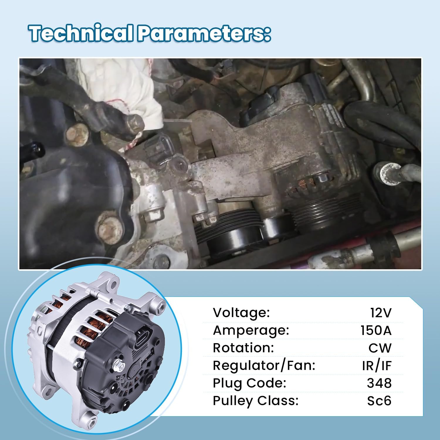 37300-2G800 Alternator 150A Compatible with Hyundai Santa Fe Sport/Base 2.0T 2.4L 2.0L 2013-16; for Sonata GLS 2.4L 2014; for Optima EX/LX 2.4L 2.0L 14-15; for Sorento LX 2.4L 12-2014 11606, 11710N