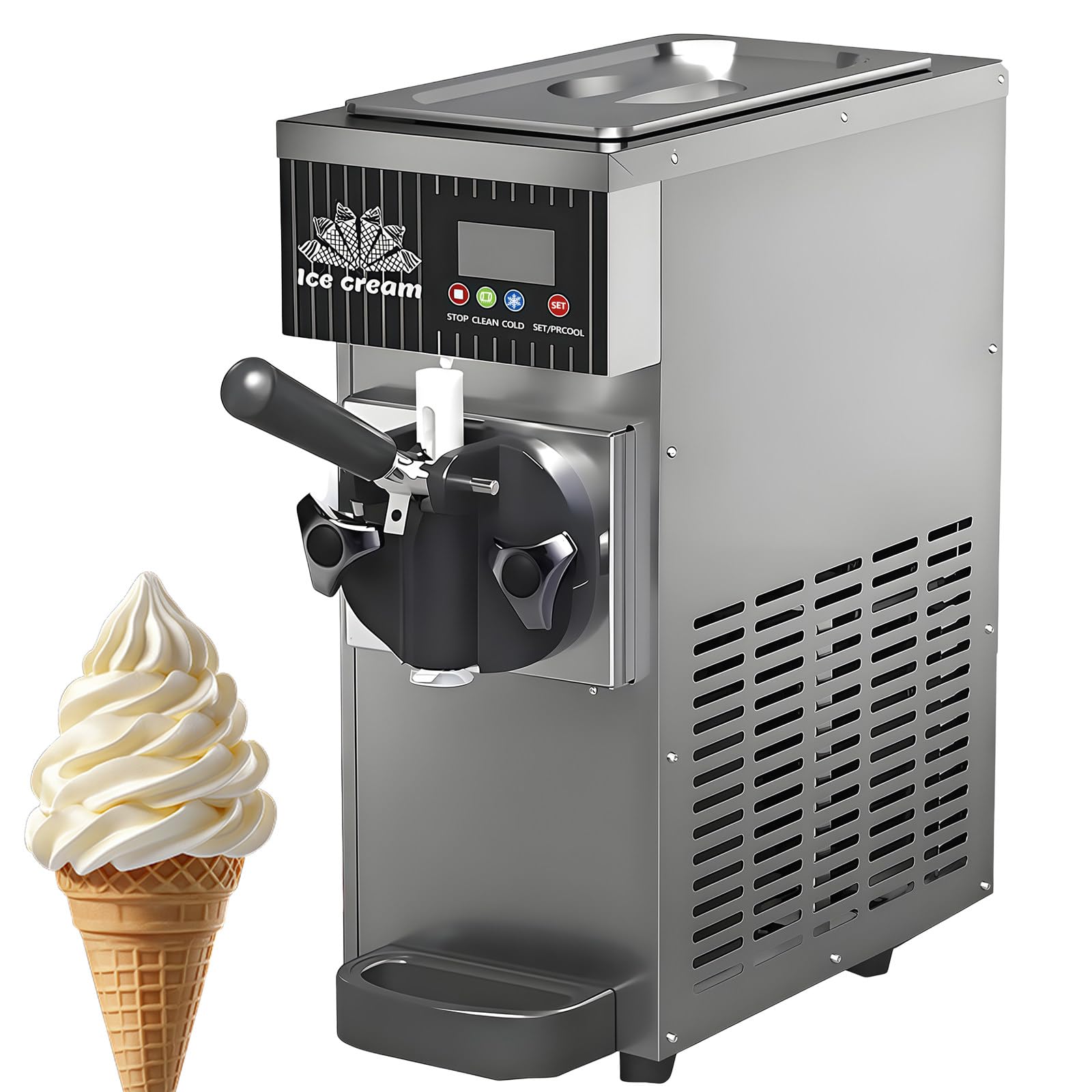 BANGBANGJI Commercial Soft Serve Ice Cream Machine, Single Flavor Soft Serve Ice Cream Maker, 3.5L Hopper, 4.5-8kg/H Yield, with LED Panel Auto Clean Pre-Cooling for Restaurant Snack Bar Metallic