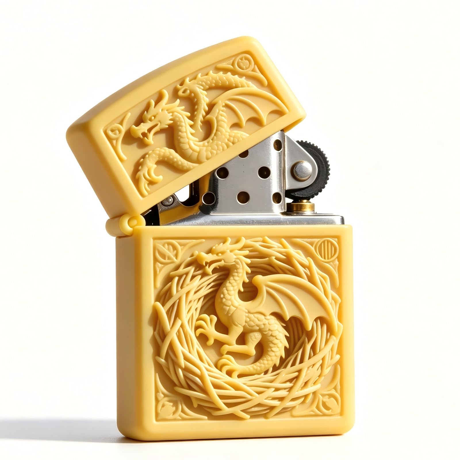 Dragon Cave Carved Reusable Kerosene Lighter Windproof Flip-Top Wheel Flint Dragon Trench Lighter for Daily Use (B)