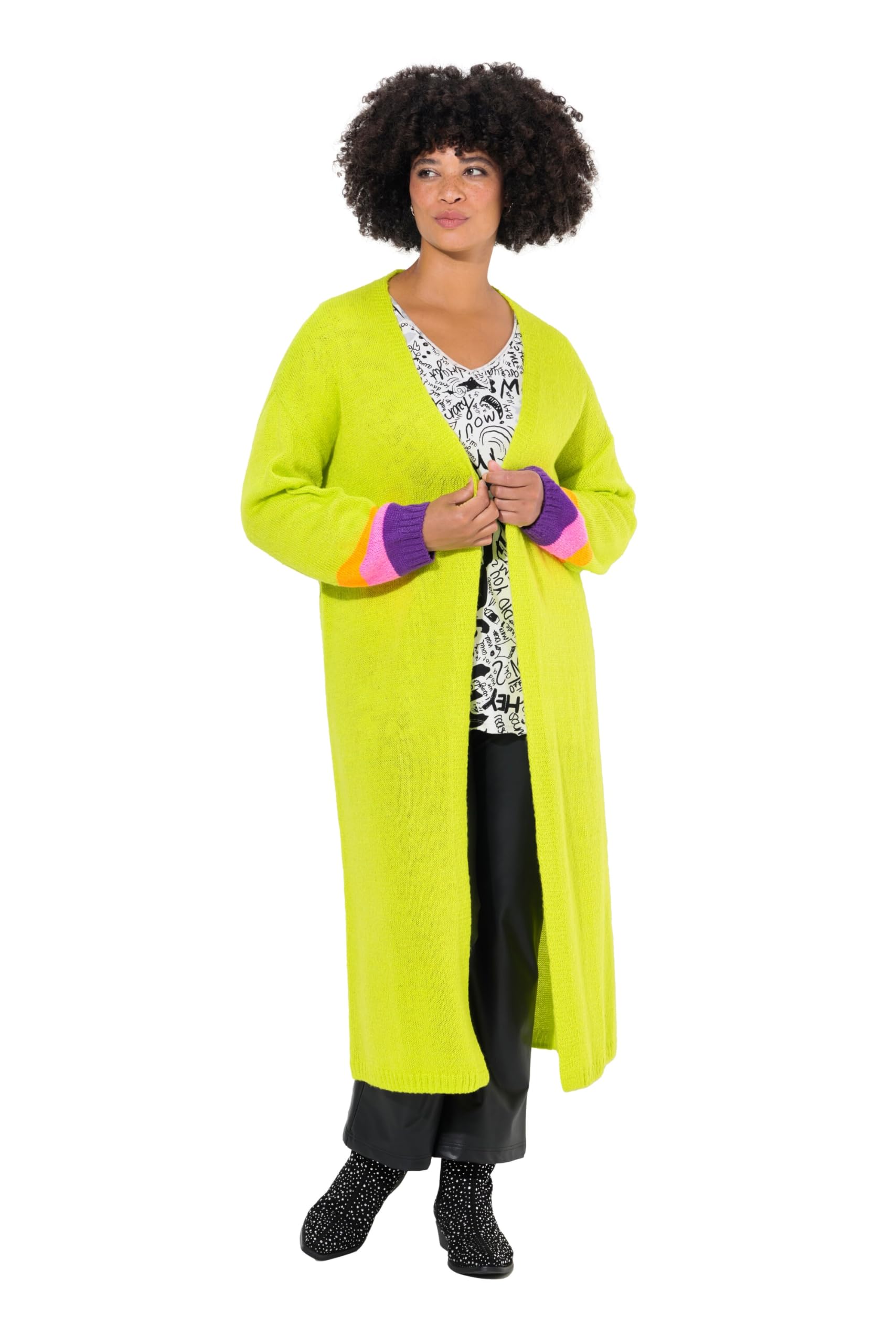 Angel of Style Damen große Größen Übergrößen Plus Size Long-Strickjacke, Rücken Peace-Motiv, offene Form 836324