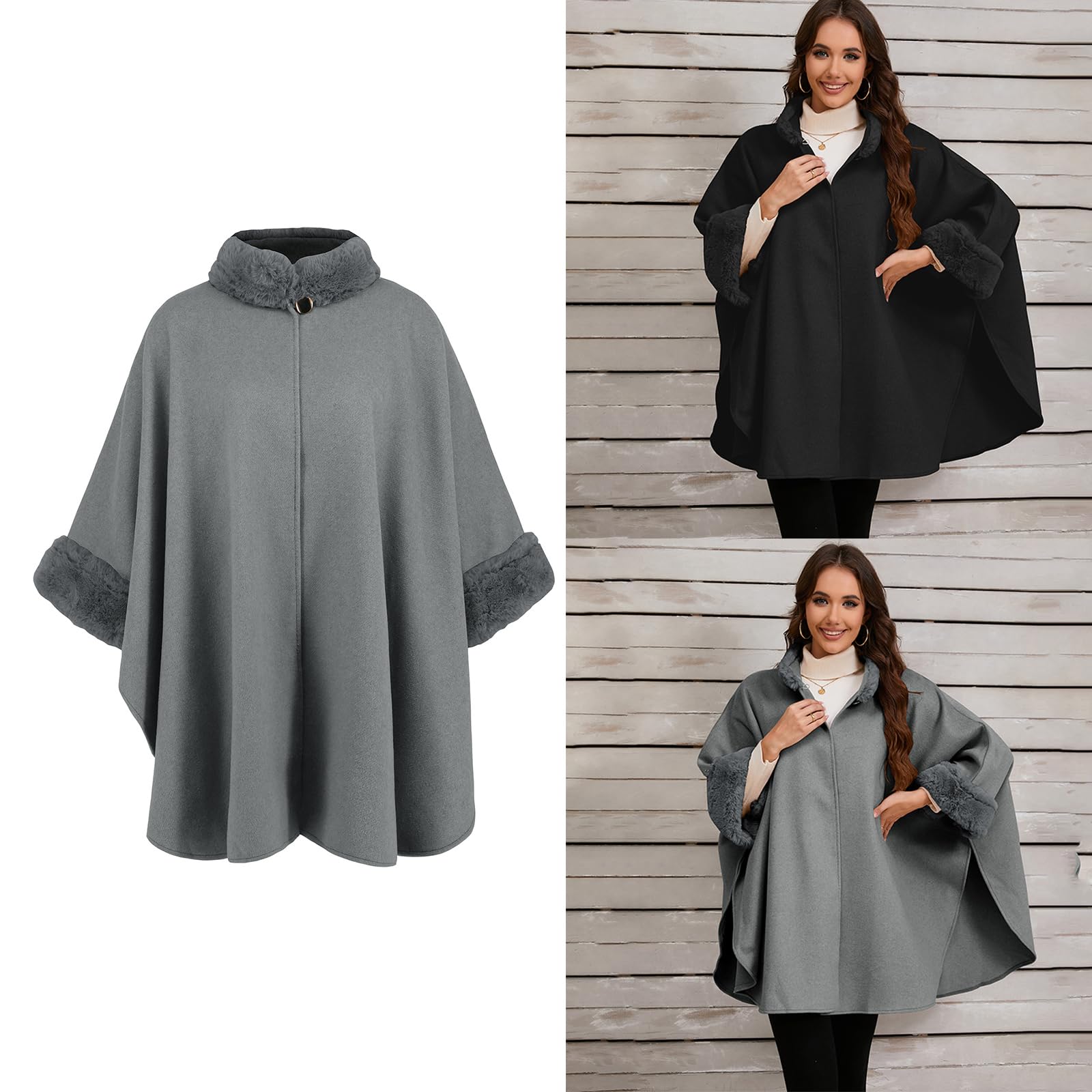 Vintage Loose Fit Poncho Mantelle Cappotto Con Colletto Peloso Polsini Per Le Donne Inverno Aperto Anteriore Baggy Mantello Cardigan Scialle Avvolgere Giacche Esterne Eleganti