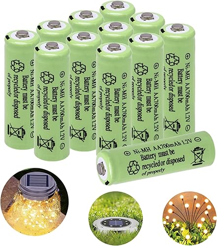 Baterías AA recargables NiMH de 1.2 V 700 mAh, paquete de 12 baterías recargables dobles A para luces solares, tira de luces de camino, ratón,