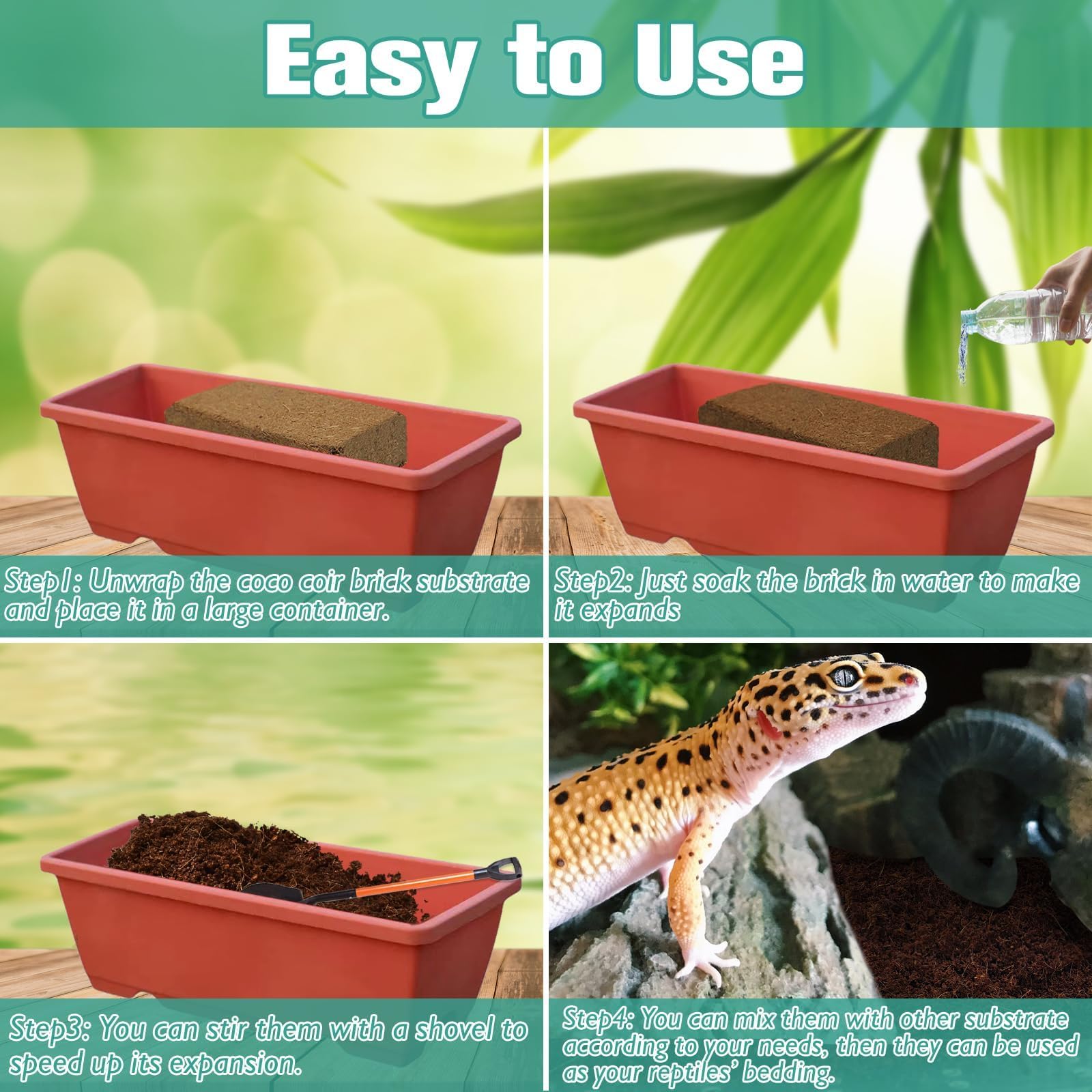 Halatool Paquete de 2 sustratos de fibra de coco comprimidos para reptiles, sustrato de cáscara de coco natural de primera calidad, ropa de cama para tortugas, barba, dragón, leopardo, geco,