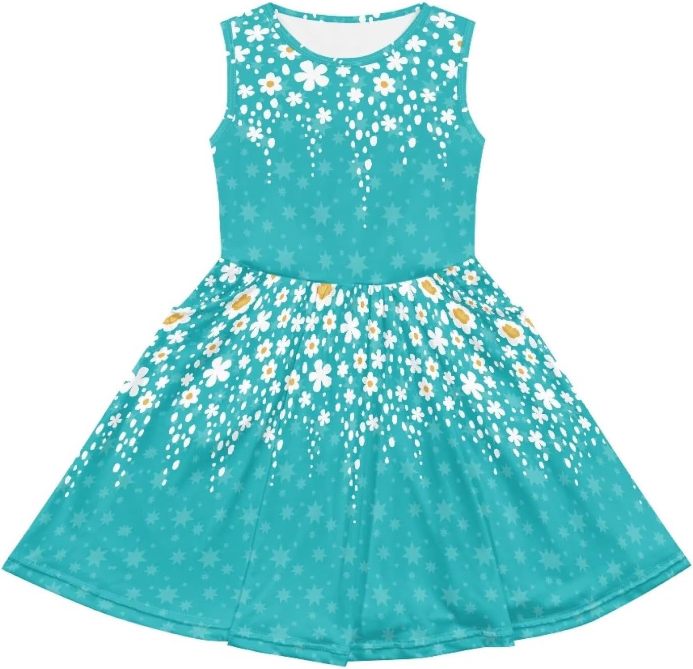 Sleeveless Cute Floral Dress for Girls Swing Loose Fit Sundress with Pockets Playwear