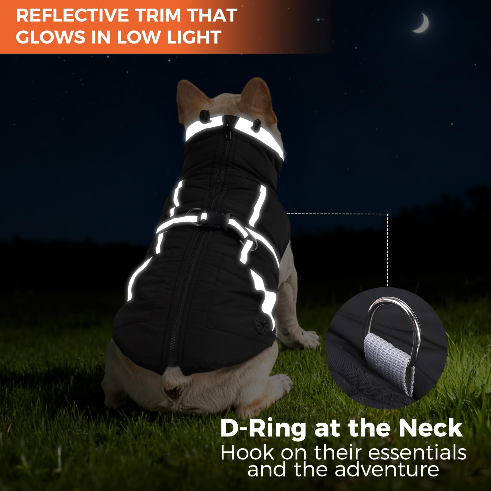 Mihachi Cappotto invernale per cani caldo con tasche per cani, giacca impermeabile per cani con imbracatura integrata in pile riflettente con cerniera, per animali domestici, antivento, caldo, freddo