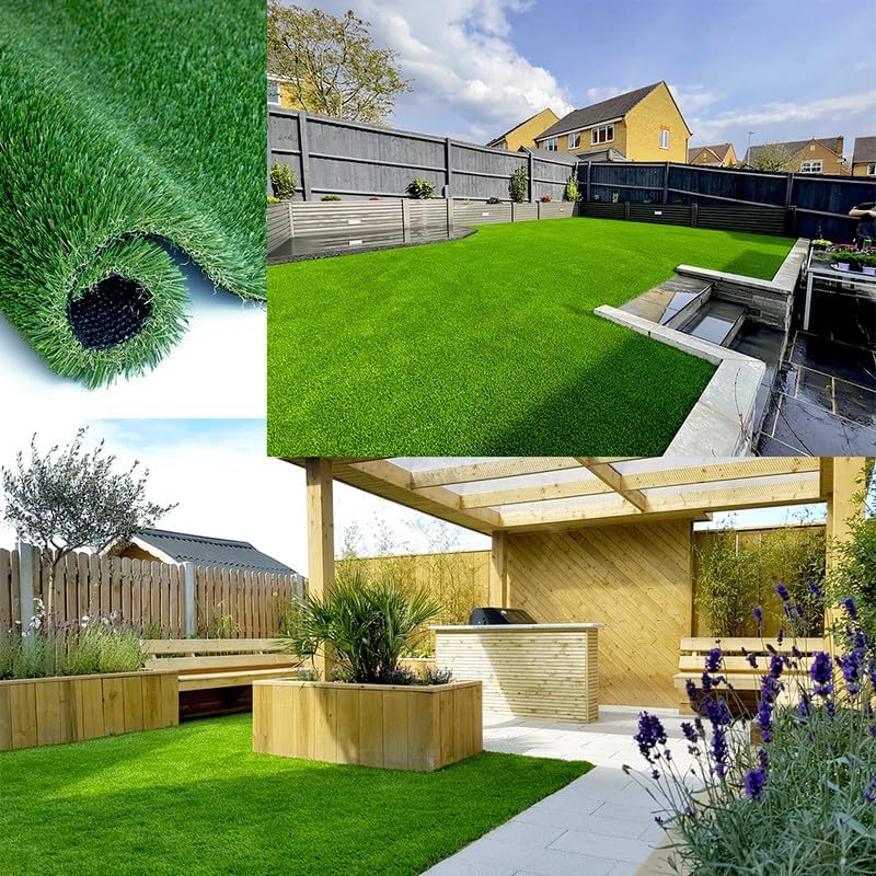 Miniatura 6 de Petgrow Tamaño de muestra de césped artificial de 1 x 1 pies, 1.5 pulgadas, respaldo de poliuretano grueso, realista, para interiores y exteriores,