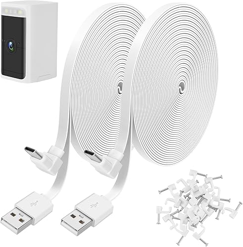 Miniatura 1 de Uogw Paquete de 2 cables de carga de alimentación de 10 pies compatibles con WYZE Battery Cam Pro, cable de carga USB a 90 grados tipo C para WYZE