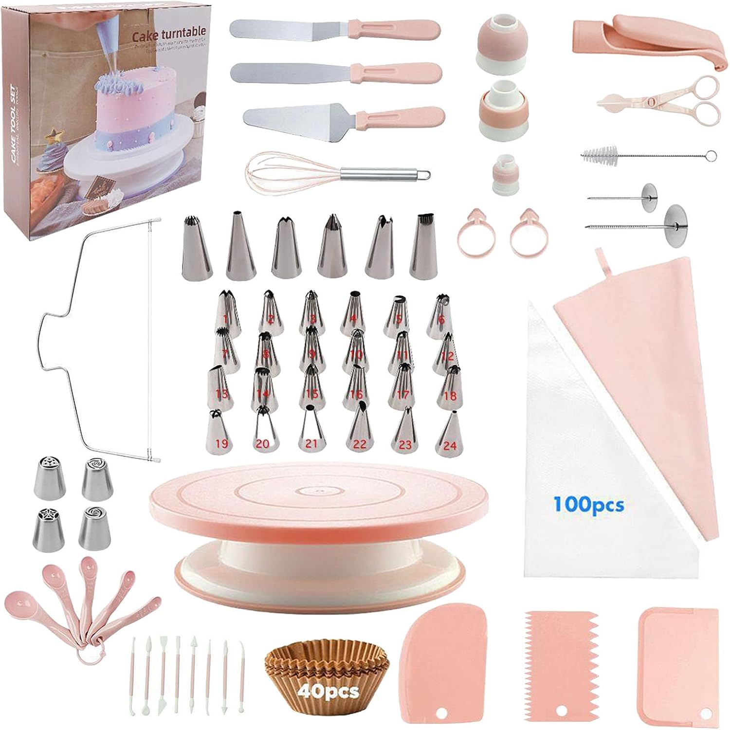 Cake Decorating Tools Set, PP Stainless Steel Cupcake Party Baking Supplies Kit for Cake Icing, Pastry Making, Cookie Decorating, Cupcake Baking, Kitchen Use