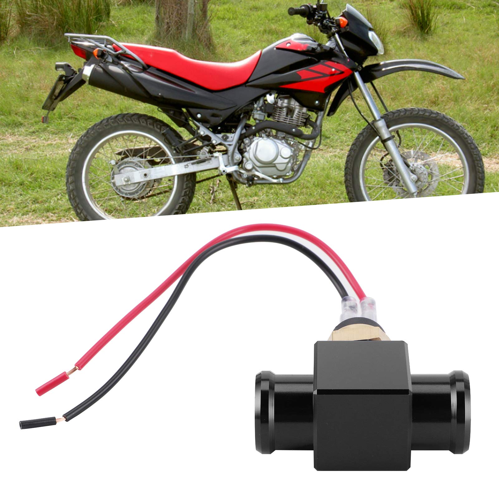 Termostato Interruptor de Temperatura del Agua Ventilador Sensor de Temperatura Interruptor de Control de Temperatura Adaptador de Manguera de radiador para Motocicletas (Negro)