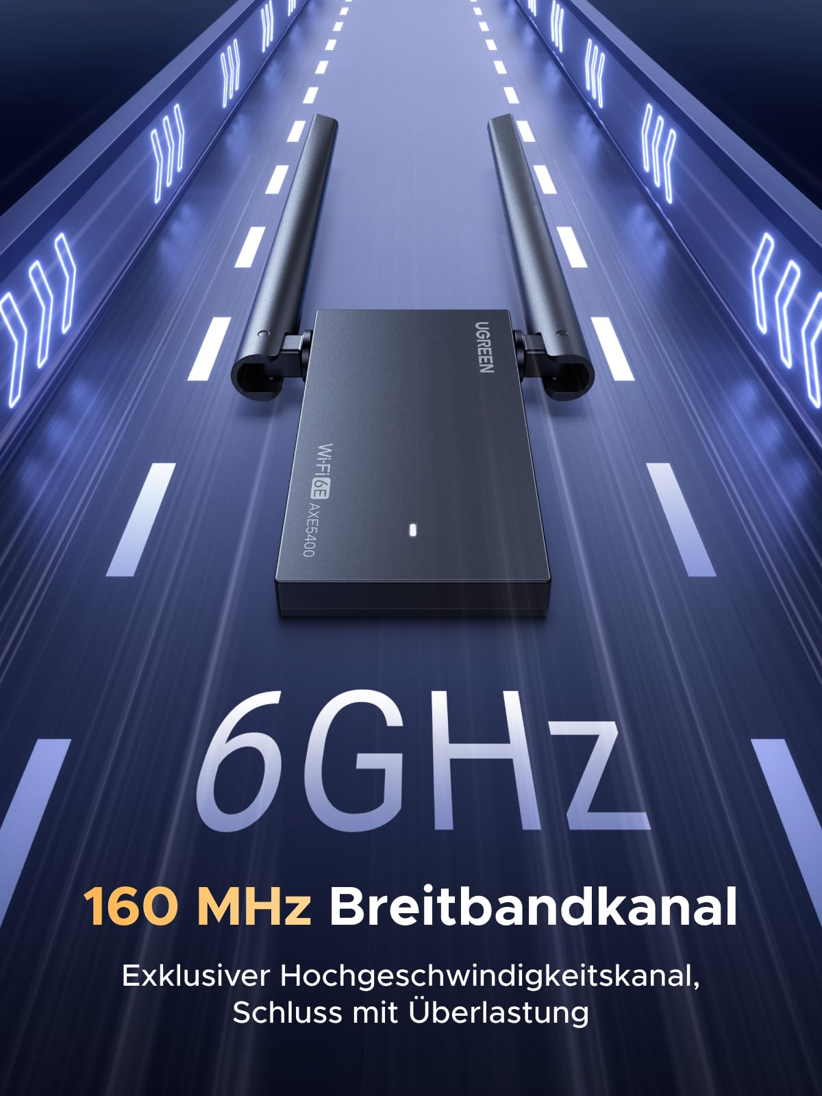 UGREEN AXE5400 WLAN Stick für PC WiFi 6 USB WLAN Stick WiFi Adapter PC | WiFi 6E WLAN Adapter PC. Tri-Band 6GHz/5G/2,4G. 2x3dBi Antennen, WPA3. Einfache Installation. Kompatibel mit Windows 11/10.