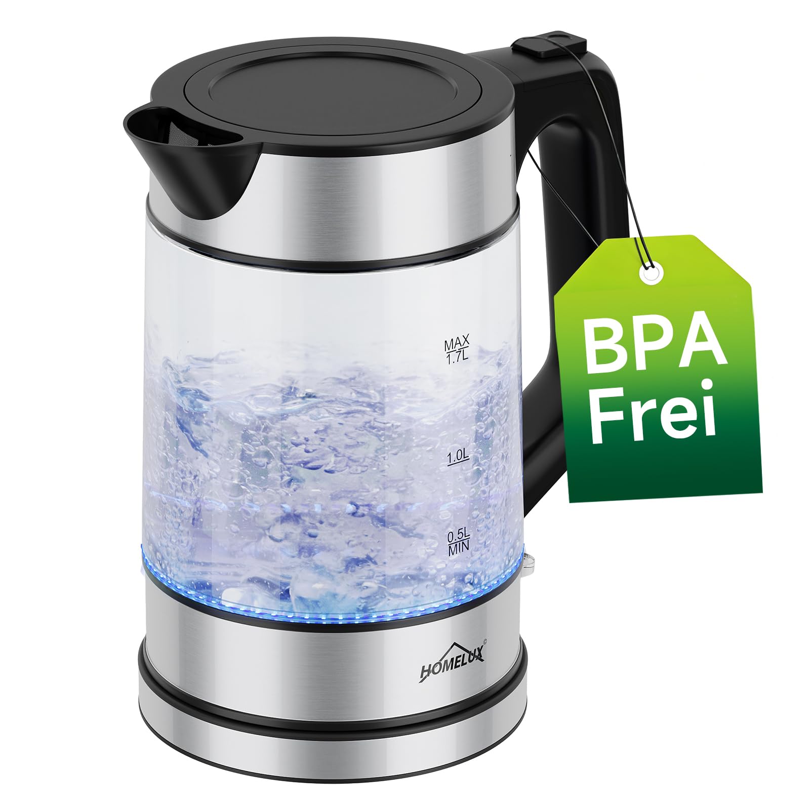 Hervidor de cristal 1.7 con ajuste de temperatura, 2200 W Kettle transparente, con base de 360 °, iluminación LED, apagado automático de la corriente y apertura de la tapa, protección contra la