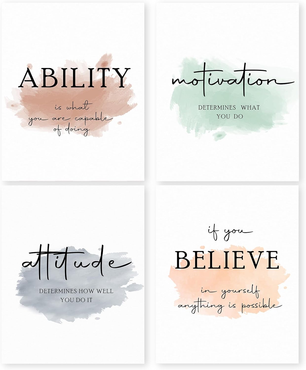 HRQKO Office Inspirational Quotes Wall Art Poster Prints Set of 4, Motivational Wall Art, Colorful Artwork Prints Posters Wall Decor, Affirmations Prints for Office Women Men 8”x10” Unframed 8x10 Colorful Quotes