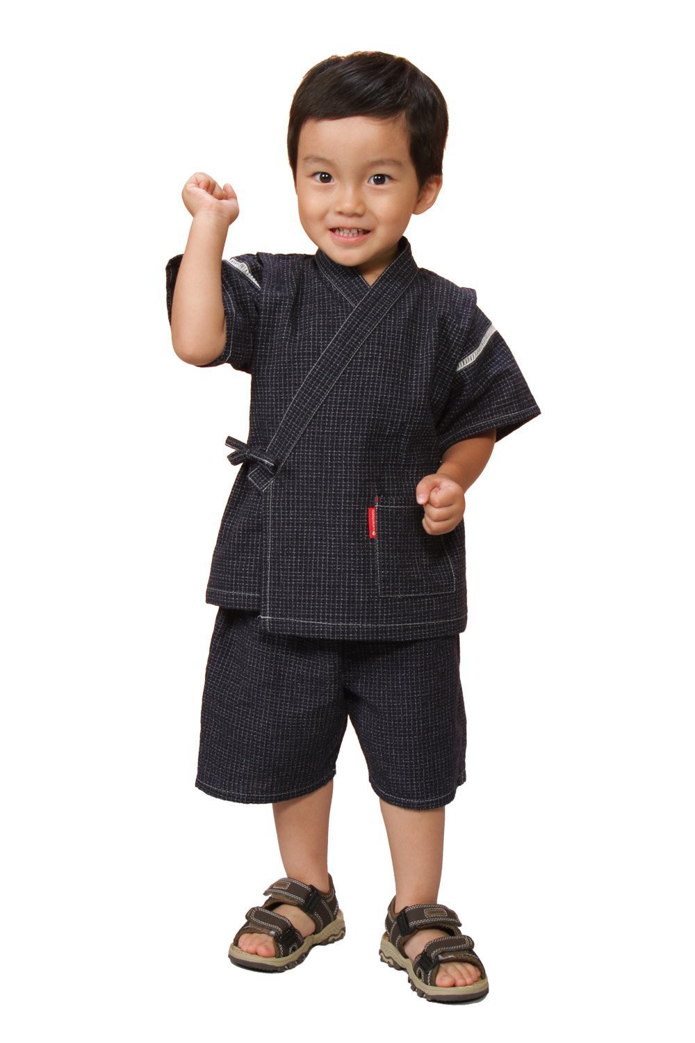 綿の郷(ワタノサト) 日本製 子供甚平 男の子 久留米ちぢみ織文人柄 90/100/110/120/130/140/150