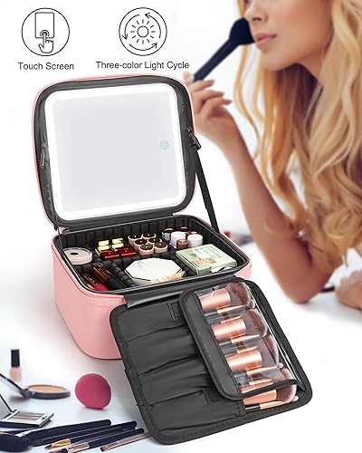 Miniatura 8 de Bolsa organizadora de maquillaje, estuche de maquillaje de viaje Relave, bolsa de maquillaje de 2 capas, estuche grande para cosméticos portátil con