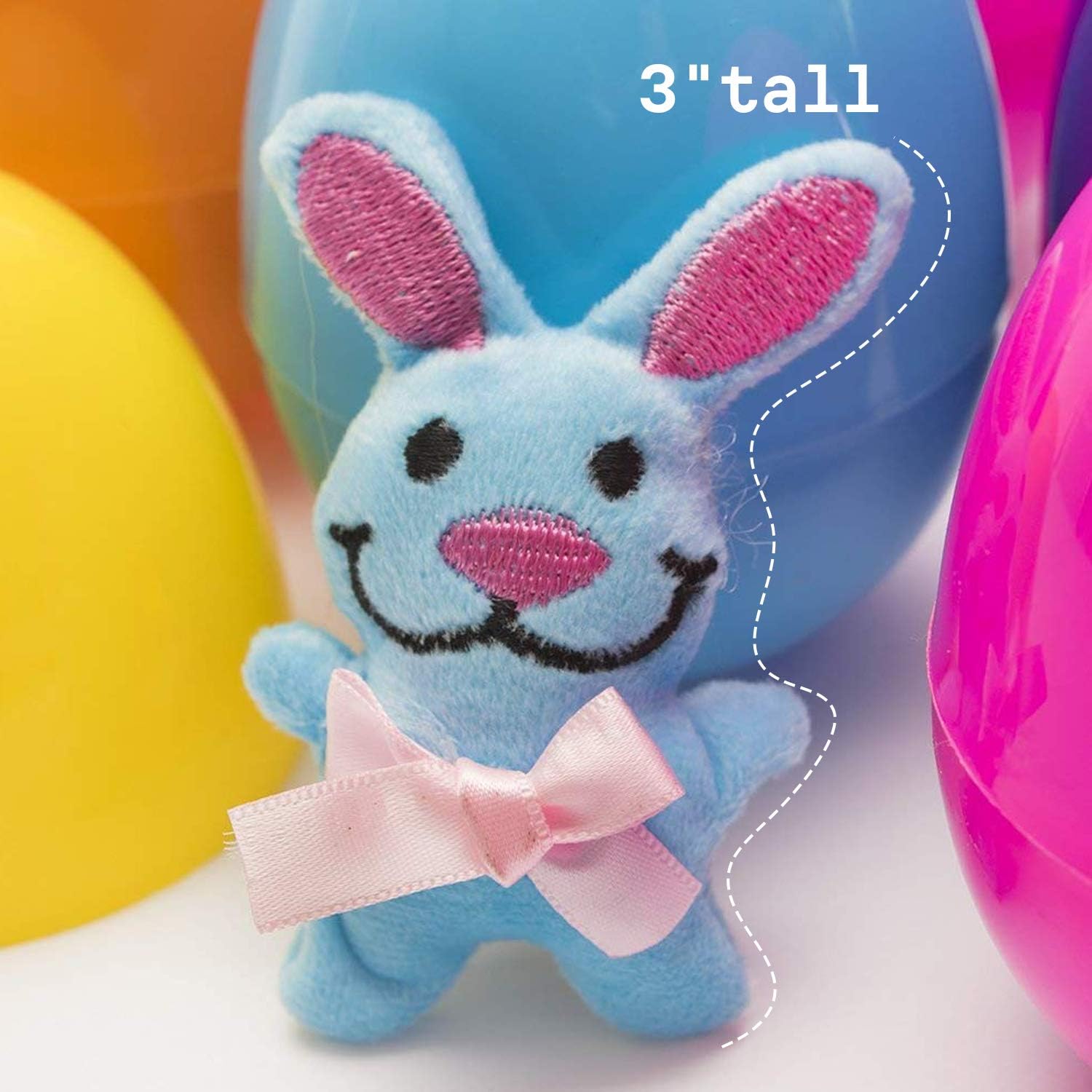 Kicko Easter Eggs Filled with Plush Easter Bunny - 12 Pack - Assorted Colorful Easter Bunny Egg Toys for Easter Basket Fillers, Novelty Toy, Party Supply, Preschool Reward - 4 Inch