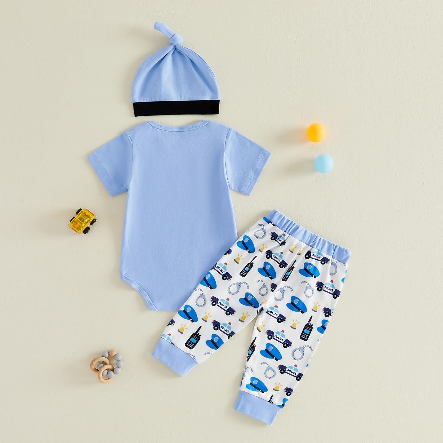 GOOCHEER Newborn Baby Boy Clothes Firefighter Police Car Short Sleeve Romper Shirt Top Pants Hat Set Summer Outfits